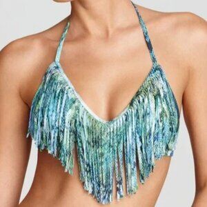 L*Space Audrey Fringe Halter GREEN SNAKE D Cup / Large